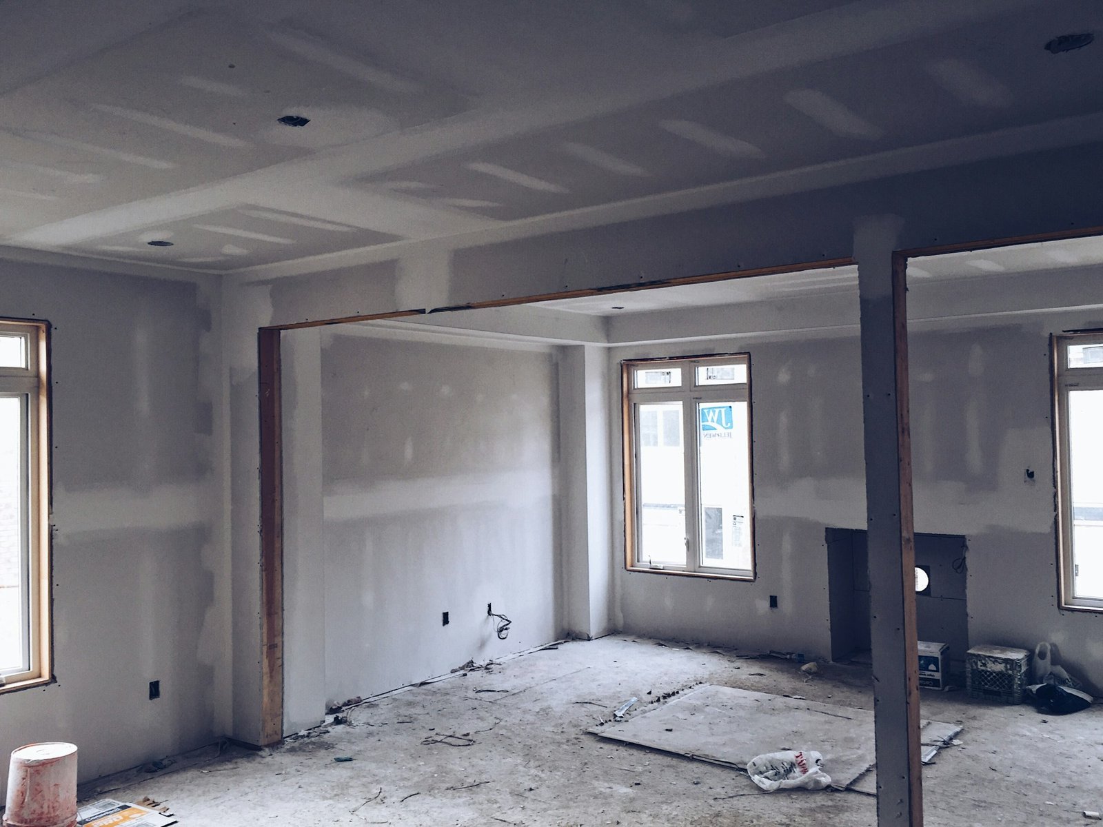 Interior of a new house construction, building of a new home